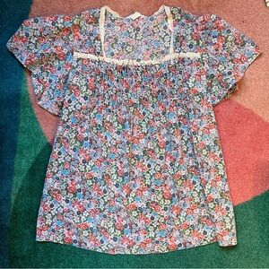 Vintage 70s Mister Remo Peasant Top Shirt Floral Ruffle Sleeves Smocked Front